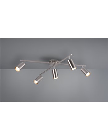 Marley plafoniera 2 barre orientabili 5 spots cilindro metallo acciaio l. 77,5cm  Moderno GU10