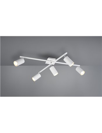 Marley plafoniera 2 barre orientabili 5 spots cilindro metallo bianco l. 77,5cm  Moderno GU10