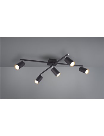 Marley plafoniera 2 barre orientabili 5 spots cilindro metallo nero l. 77,5cm  Moderno GU10