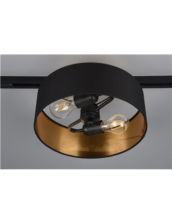 Duoline hostel plafoniera paralume tessuto nero inetrno oro d. 30cm Moderno E27