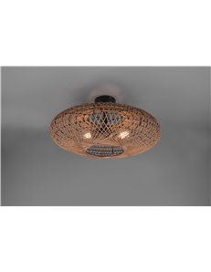 Hedda plafoniera in fibra sisal marrone con montatura nera d. 52cm Moderno E27
