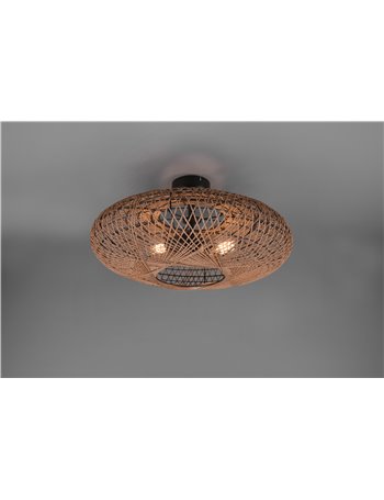 Hedda plafoniera in fibra sisal marrone con montatura nera d. 52cm Moderno E27