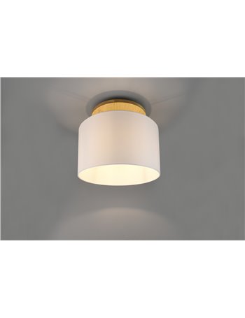 Korba plafoniera base legno naturale con paralume bianco d. 40cm Moderno E27