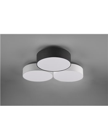 Lugano plafoniera 3 diffusori bianco nero grigio 64,5cm Moderno E27