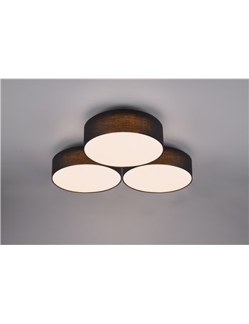 Lugano plafoniera 3 diffusori neri 64,5cm Moderno E27