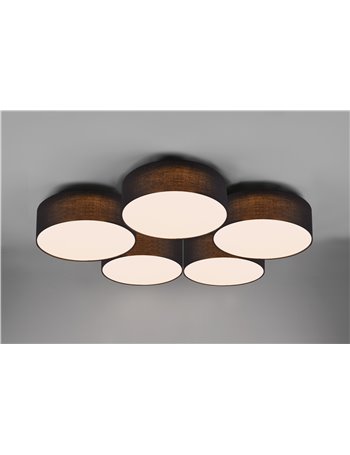 Lugano plafoniera 5 diffusori neri 86,5cm Moderno E27