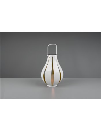 Montero lampada da appoggio led da esterno solare effetto candela con sensore crepuscolare bianco e oro h. 32cm ip 44  Moderno L