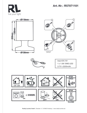Lora lampada tavolo led da esterno ip44 diffusore cilindro ricaricabile h. 20,5cm d. 13cm Moderno LED