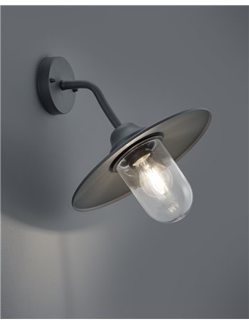 Brenta applique da esterno down fusione di alluminio verniciata antracite con diffusore vetro trasparente ip44 h.35cm Vintage E2