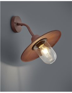 Brenta applique da esterno down fusione di alluminio verniciata effetto ruggine con diffusore vetro trasparente ip44 h.35cm Vint