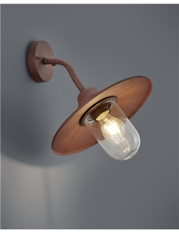 Brenta applique da esterno down fusione di alluminio verniciata effetto ruggine con diffusore vetro trasparente ip44 h.35cm Vint