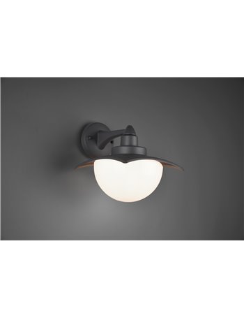 Donez applique da esterno down fusione di alluminio antracite con diffusore vetro bianco ip44 h.21cm Moderno E27