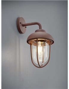 Duero applique da esterno down fusione di alluminio verniciata effetto ruggine con diffusore vetro trasparente ip44 h.32cm Vinta