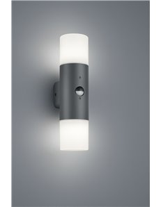 Hoosic applique led cilindro antracite e doppio diff. Bianco con sensore di movimento h.33 cm Moderno E27