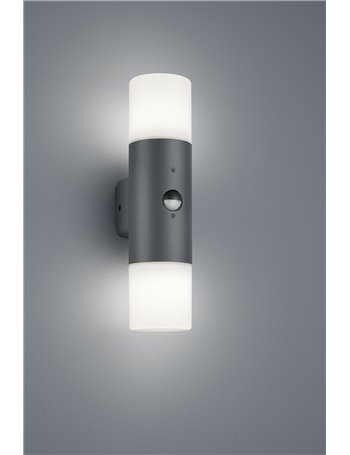 Hoosic applique led cilindro antracite e doppio diff. Bianco con sensore di movimento h.33 cm Moderno E27