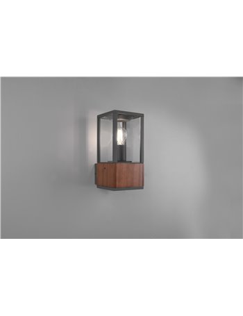 Garonne applique da esterno rettangolare in fusione e legno naturale l. 14cm x h. 30cm ip44 Moderno Led