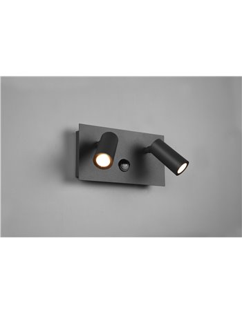 Tunga barra 2 spots led orientabili antracite da esterno con sensore l. 23cm ip54 Moderno Led
