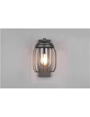 Tuela applique da esterno antracite con gabbia diffusore bianco ip44 h. 28cm Moderno E27