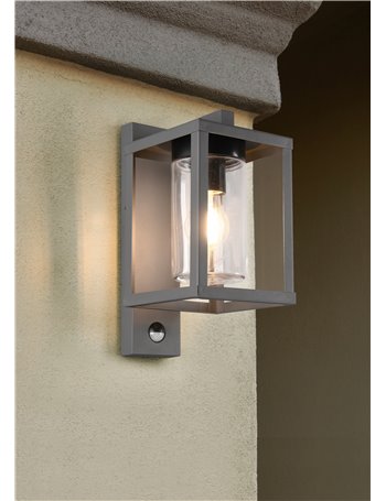 Lunga applique da esterno antracite con sensore di movimento ip44 h. 33,5cm  E27