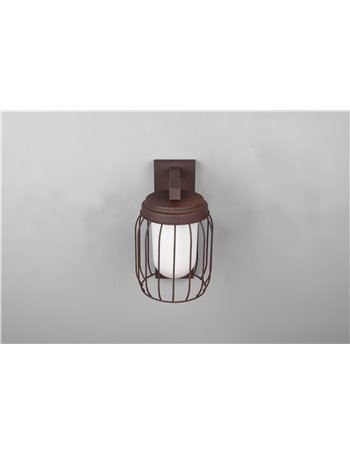 Tuela applique da esterno ruggine con gabbia diffusore bianco ip44 h. 28cm  E27