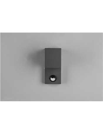 Roya applique da esterno fusione alluminio squadrata antracite con sensore di movimento ip44 h.15cm  GU10