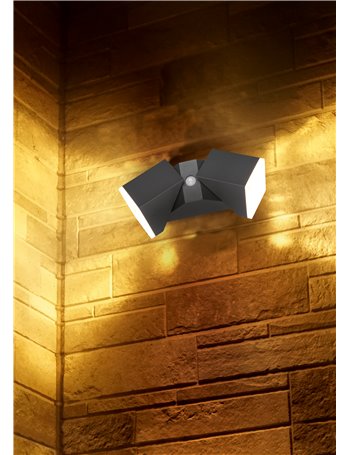 Avon applique led da esterno antracite 2 diffusori orientabili con sensore di movimento ip54 h. 28cm  LED