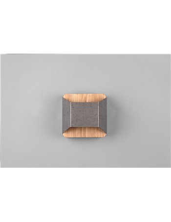 Arino applique led bi-emissione legno naturale con fascia acciaio anticato dimmerabile con interruttore l. 12,2cm Moderno led