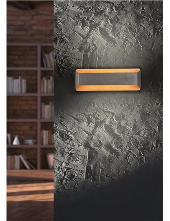 Arino applique led bi-emissione legno naturale con fascia acciaio anticato dimmerabile con interruttore l. 35,2cm Moderno led