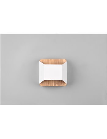 Arino applique led bi-emissione legno naturale con fascia bianca dimmerabile con interruttore l. 12,2cm Moderno led