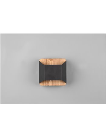 Arino applique led bi-emissione legno naturale con fascia nera dimmerabile con interruttore l. 12,2cm Moderno led