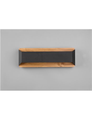 Arino applique led bi-emissione legno naturale con fascia nera dimmerabile con interruttore l. 35,2cm Moderno led