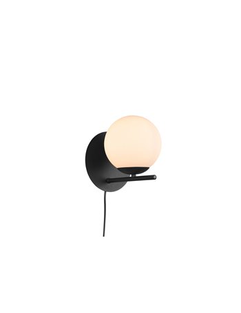 Pure applique metallo colore nero con sfera bianca d. 16cm p. 21cm Moderno E14