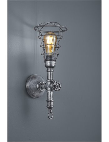 Gotham applique tubo metallo argento anticato con gabbia h. 37 Vintage E27