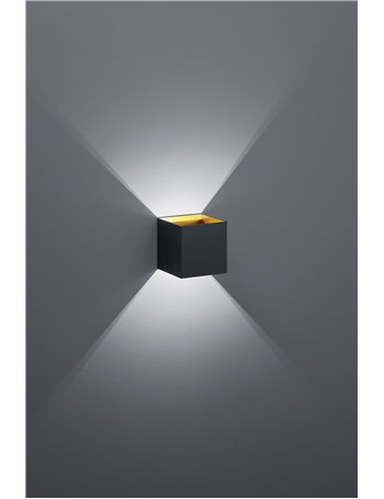 Louis applique led cubo bi-direzionale colore nero inteerno oro h.10cm  Moderno LED