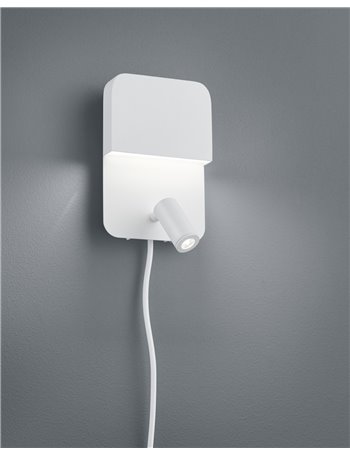 Luigi applique led rettangolare doppia emissione con faretto orientabile bianco opaco con interruttore e doppia accensione h. 20