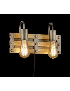 Khan applique 2 luci legno e metallo anticato l.35cm Vintage E27 2