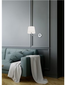 Lyon applique doppio snodo acciaio satinato con paralume bianco l. 68,5cm, d.25,5cm Moderno E27