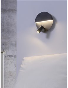 Mario applique tonda led doppia emissione con faretto orientabile nero opaco con interruttore e doppia accensione d. 16cm Modern