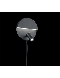 Mario applique tonda led doppia emissione con faretto orientabile nero opaco con interruttore e doppia accensione d. 16cm Modern 2