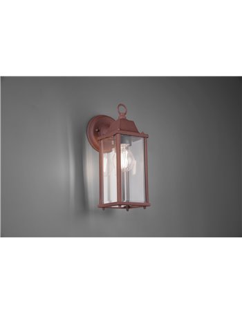 Olona applique da esterno down fusione di alluminio verniciata effetto ruggine con diffusore vetro trasparente ip44 h.30cm Vinta