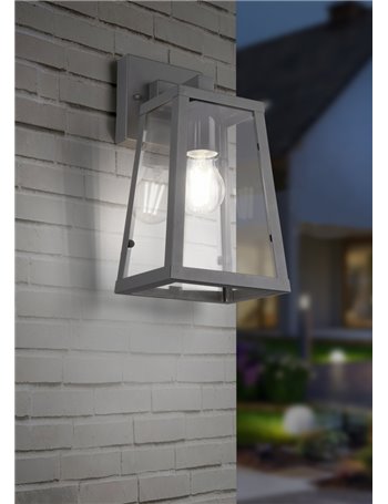 Arkansas applique da esterno down fusione di alluminio verniciata antracite con diffusore 4 lati in vetro trasparente ip44 h.32c