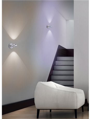 Vista applique led bi-emissione metallo acciaio con doppia lente orientabile con smart control molteplici funzioni "wiz" d. 11cm