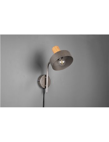 Gaya applique metallo acciaio anticato con particolare in legno naturale h. 32cm Moderno Led