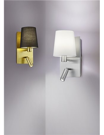 Marriot applique led acciaio satinato con  doppia emissione paralume bianco e faretto led osram orientabile con doppio interrutt