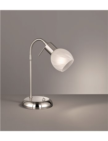 Antibes lampada da studio metallo acciaio satinato con diffusore flessibile vetro alabrastro h. 40cm Moderno E14