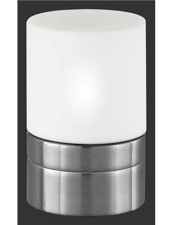 Ary lampada da tavolo acciaio cilindro vetro bianco touch h. 15cm Moderno E14