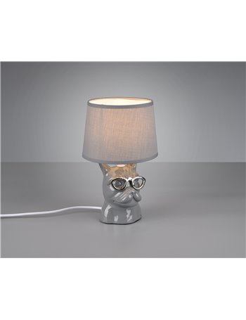 Dosy lampada tavolo ceramica grigia bulldog con occhiali h. 29cm Moderno E14