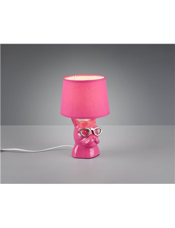 Dosy lampada tavolo ceramica rosa bulldog con occhiali h. 29cm Moderno E14