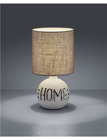 Esna lampada da tavolo ceramica con scritta home sabbia con paralume marrone h.30cm Moderno E14