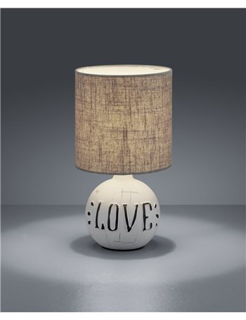 Esna lampada da tavolo ceramica con scritta love sabbia con paralume marrone h.30cm Moderno E14